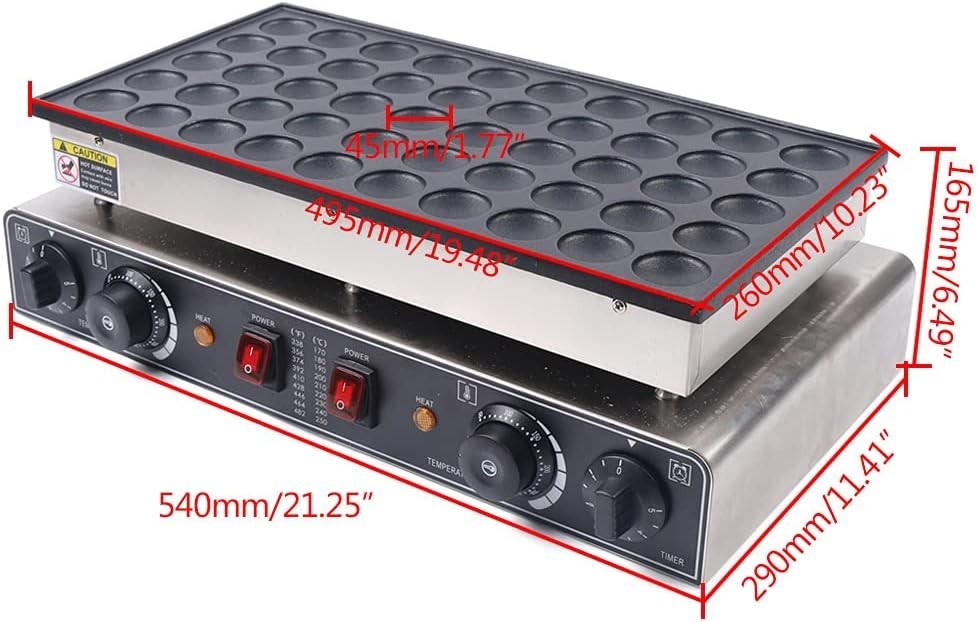 Electric Mini Dutch Pancake Maker 50PCS Non-Stick Waffle Iron 1700W Fast Heating