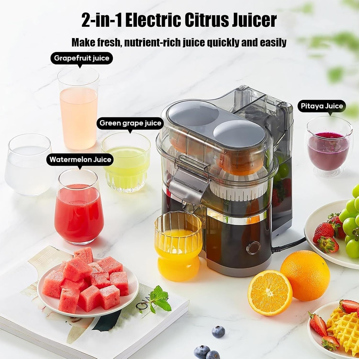 Dual Head Electric Citrus Juicer 100W Fast 18000RPM High Yield 400ml