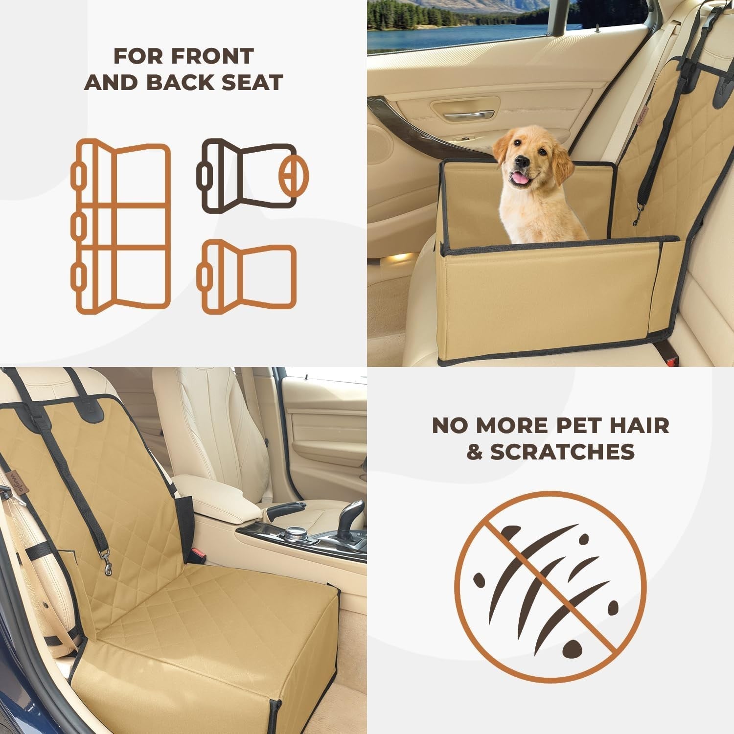 Extra Stable Dog Booster Car Seat Waterproof Travel Bed Beige 12kg