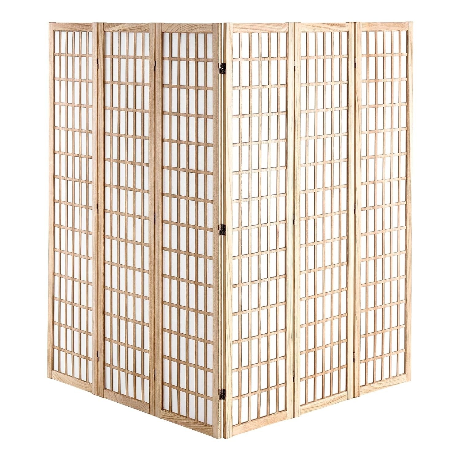 6 Panel Japanese Folding Room Divider Wood Privacy Screen 240x170cm Natural
