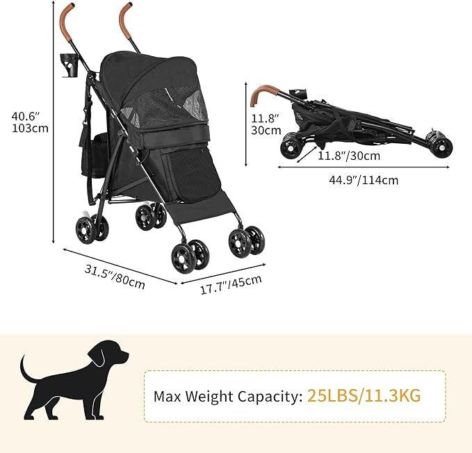 Dog Stroller Foldable Pet Pushchair 4 EVA Wheels Travel Pram Medium Dogs 22kg