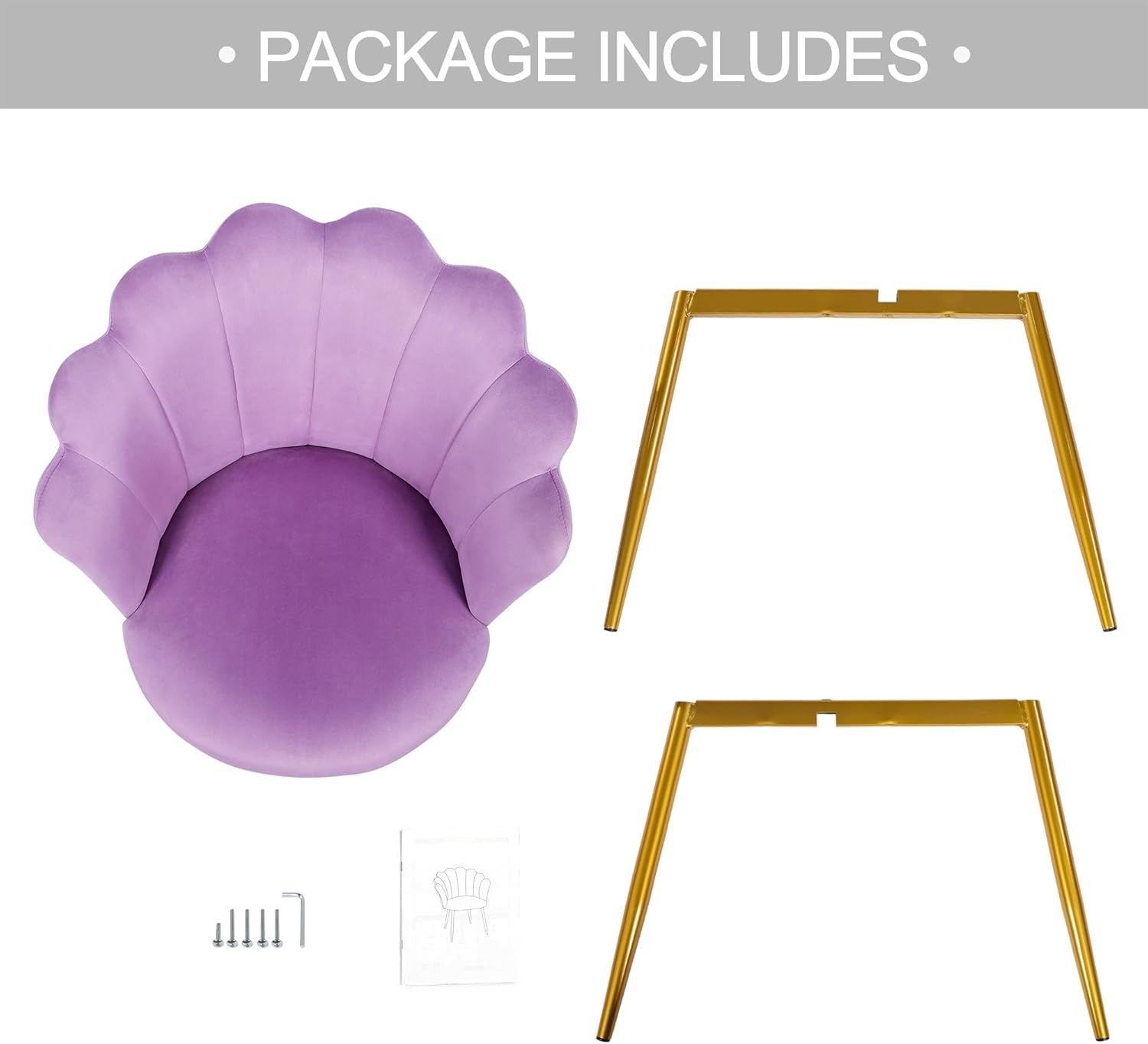 Velvet Vanity Chair Shell Back Gold Metal Legs Purple