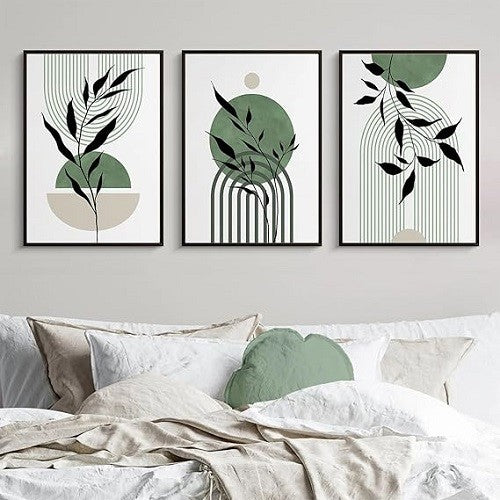 Mid Century Green Wall Art Prints Modern Home Decor Set