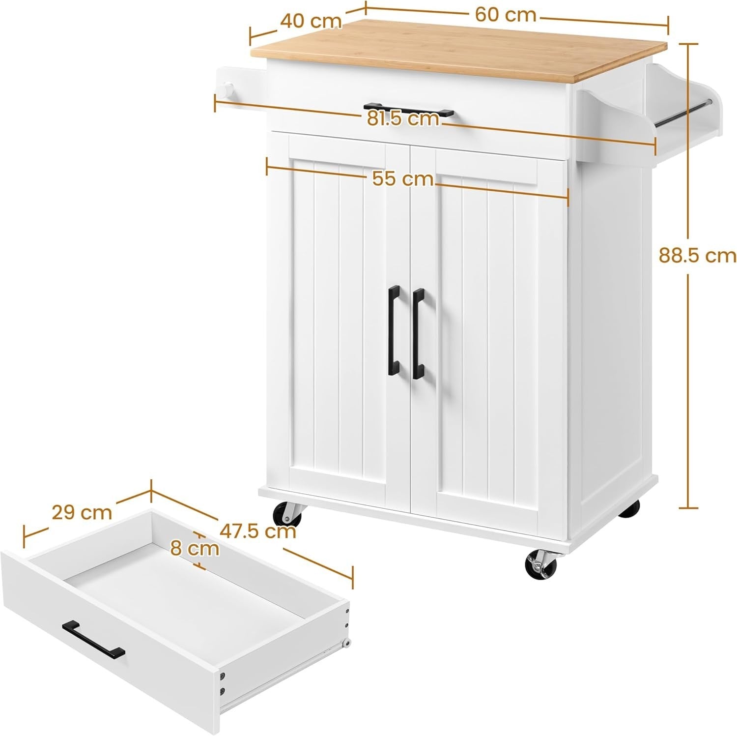 Kitchen Island Cart on Wheels w/ Bamboo Top Cabinet