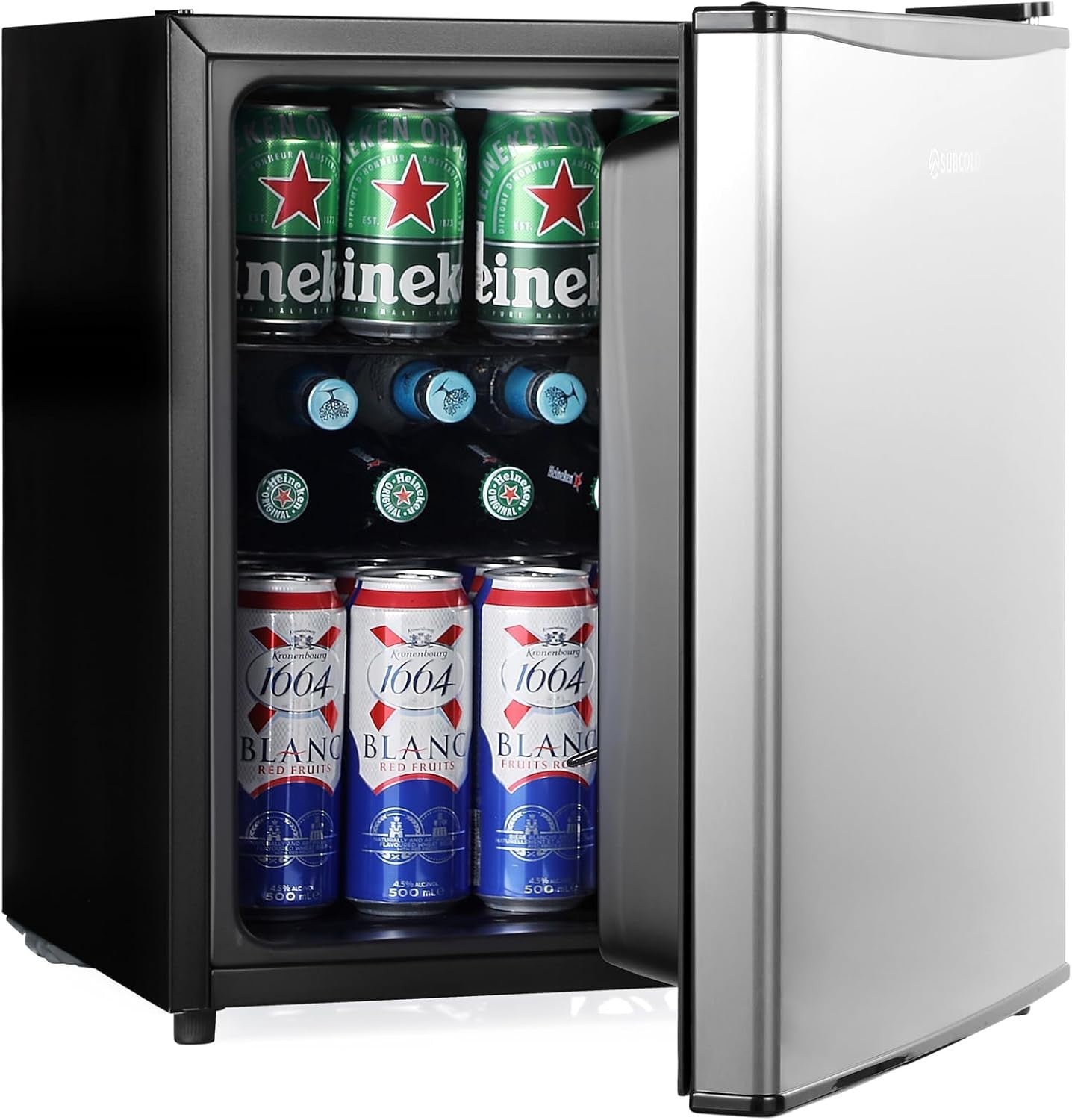 45L Mini Fridge Beer & Drink Cooler LED Stainless Steel Countertop