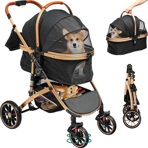 Luxury Pet Stroller 3 in 1 Folding Dog Cat Pram Detachable Carrier Travel