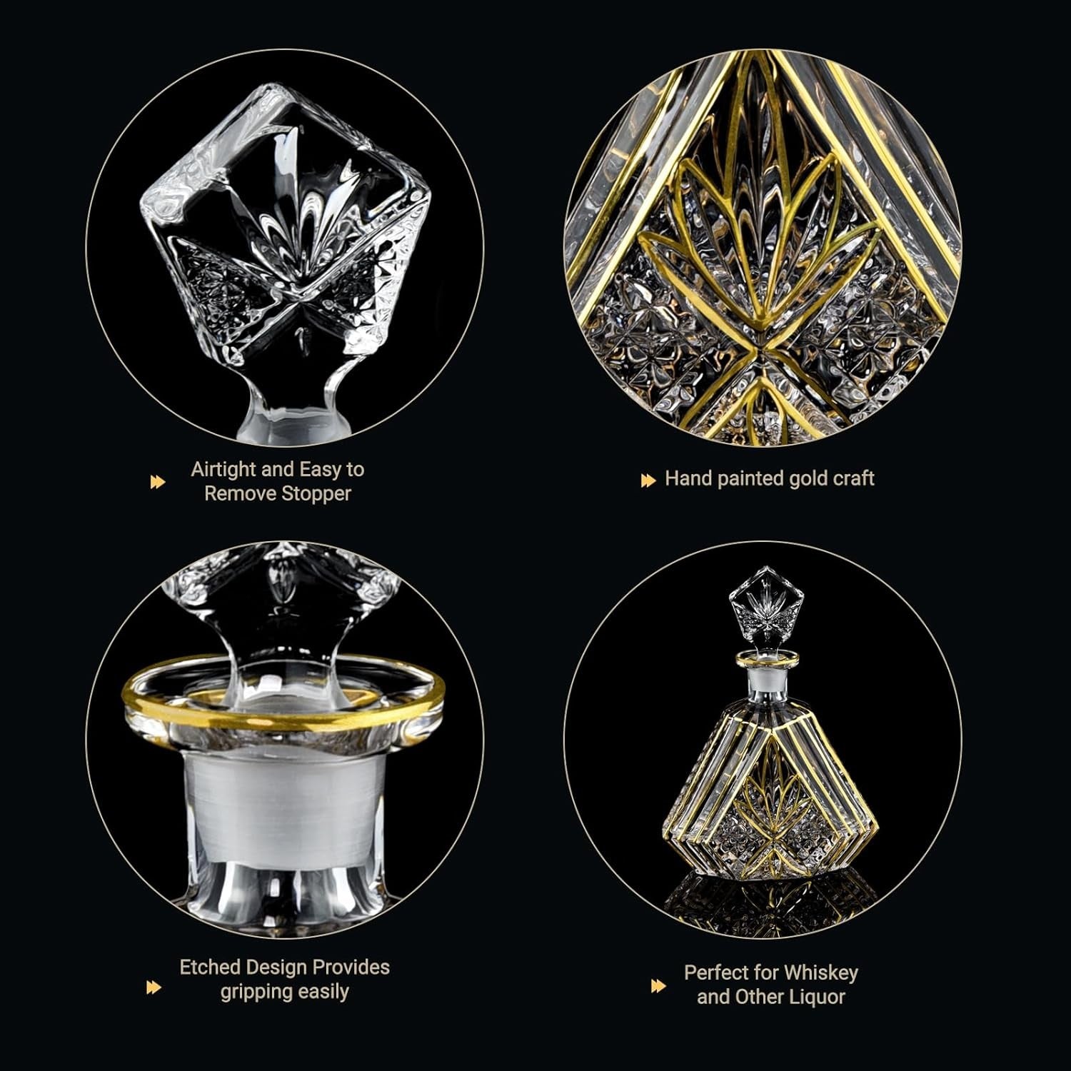 Gold Crystal Whiskey Decanter Set 600ml with 2 Glasses – Luxury Gift for Men