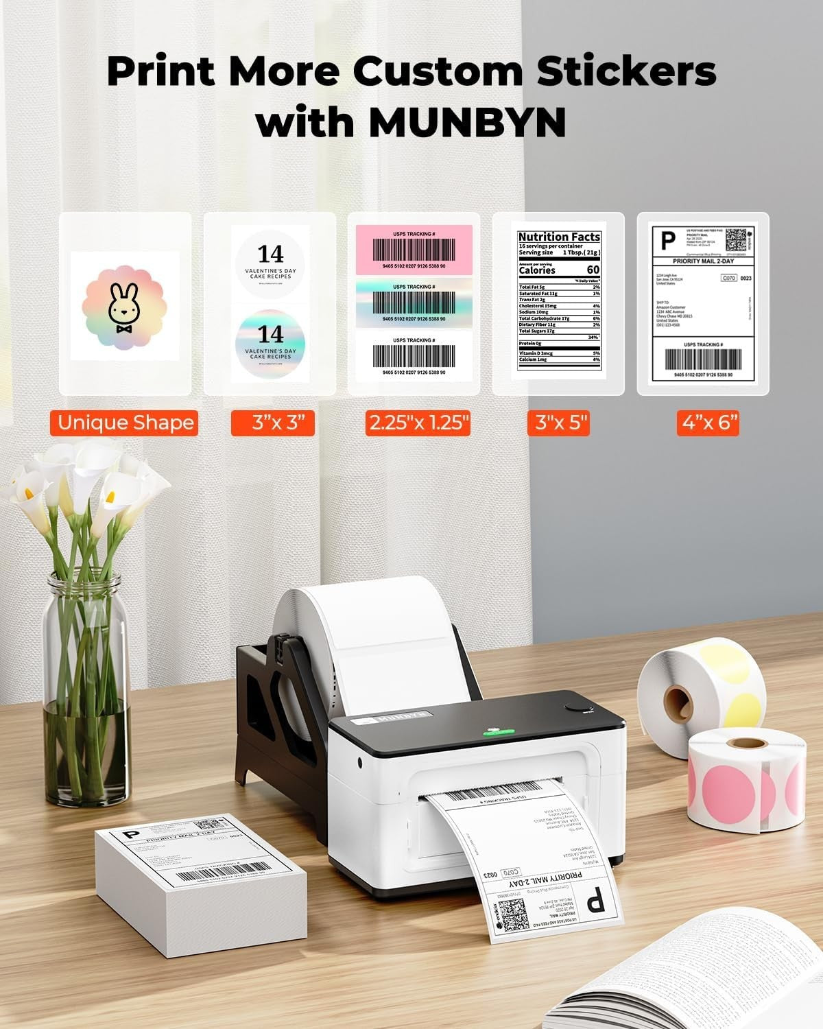 White Bluetooth 300DPI Thermal Label Printer 4x6 Shipping Business
