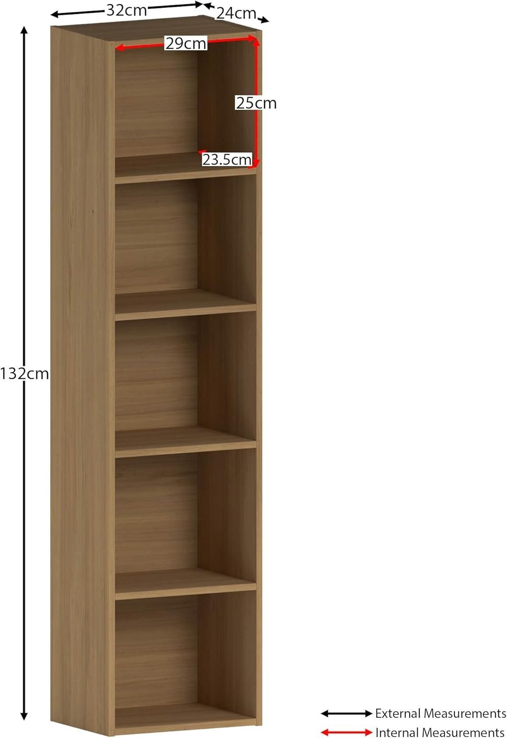 5 Tier Oak Wooden Cube Bookcase Small Storage Shelf for Living Room Office