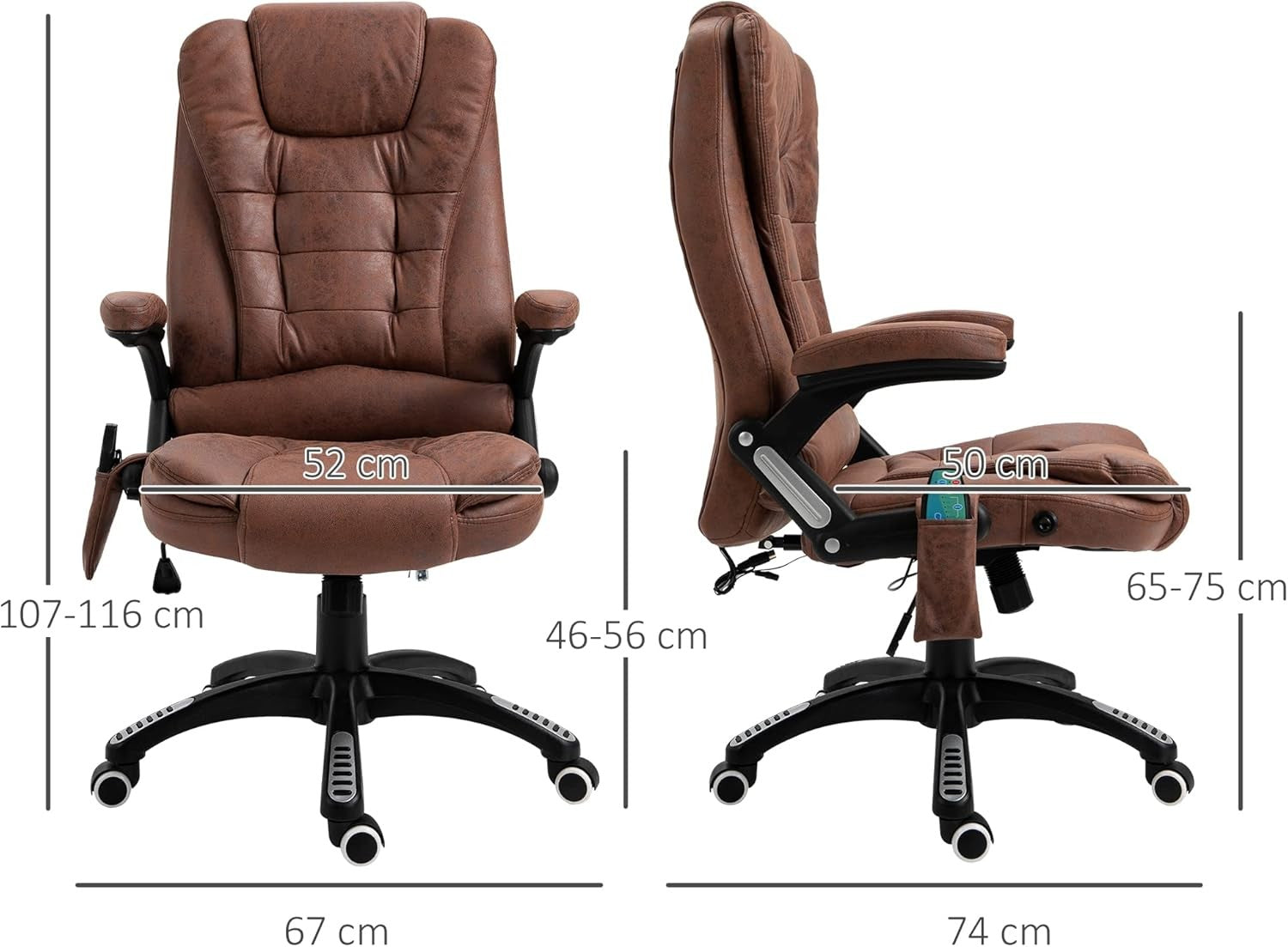 Heated Massage Office Chair 6 Point High Back Microfiber Brown