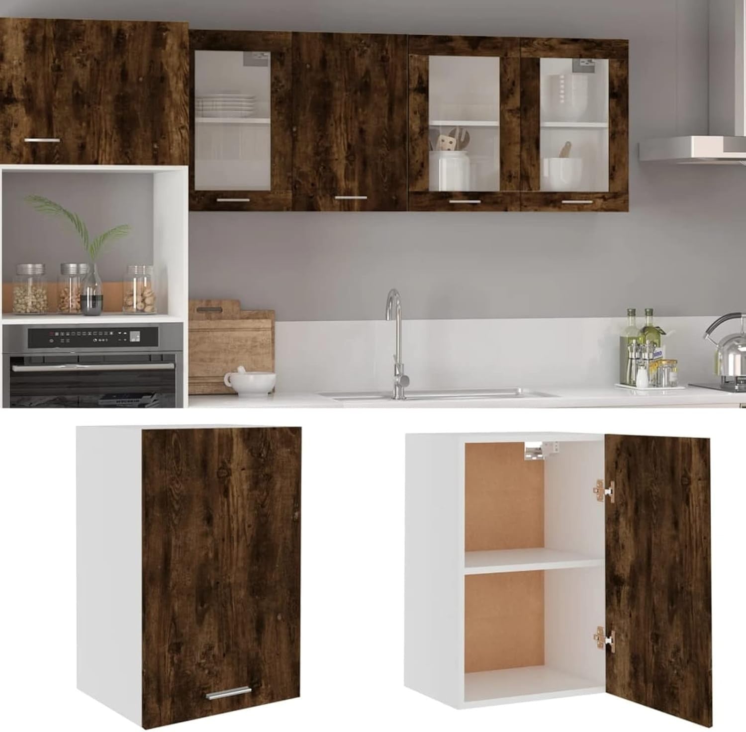 Kitchen Wall Cabinet Hanging Storage Cupboard with Doors & Shelves 39x31x60cm