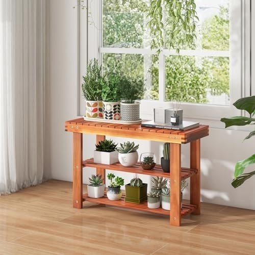 70cm Acacia Wood 3-Tier Shoe Rack Bench – Hallway Storage Seat