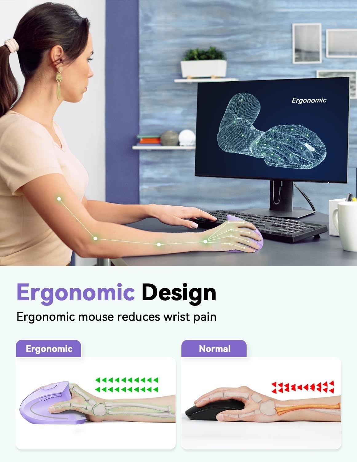 Ergonomic Vertical Wireless Mouse 4800 DPI Silent 6 Button USB