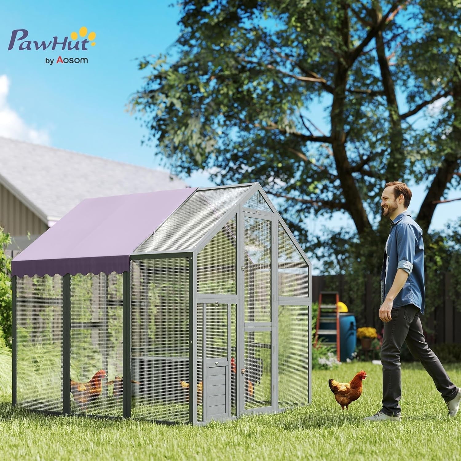 Large Walk In Wooden Chicken Run Waterproof Cover Nest Boxes 6–8 Hens