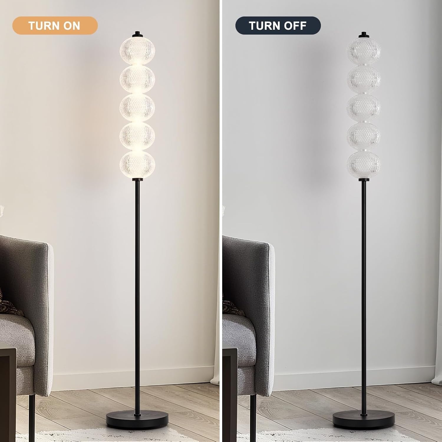 LED Floor Lamp Black 2400LM Bright Standing Light 3 Colour Temperatures