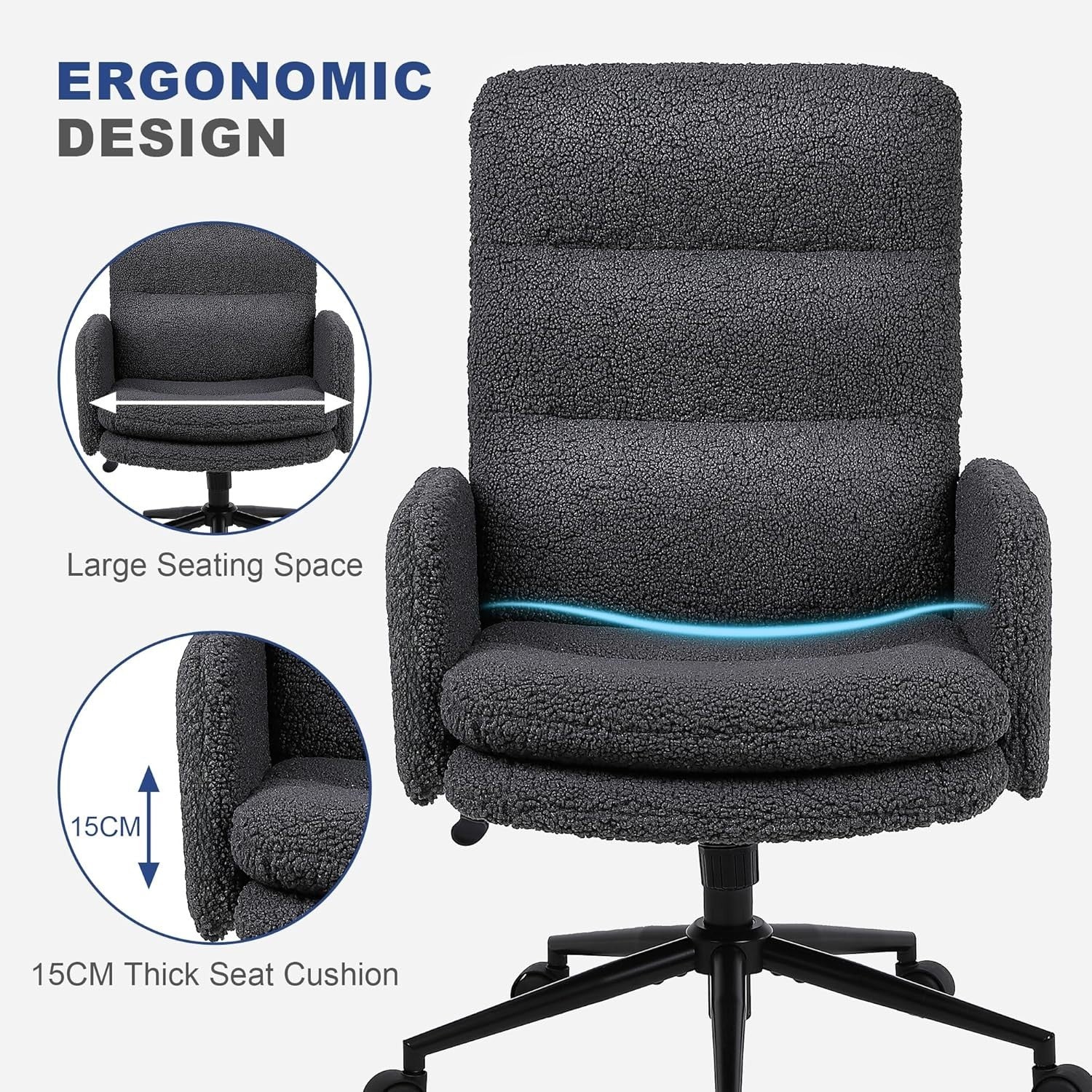 Ergonomic Desk Chair Dark Grey Cashmere High Back Swivel Office Computer Seat