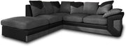 5-Seater Grey & Black Cord Leather L Shape Corner Sofa Modular Scatter Back
