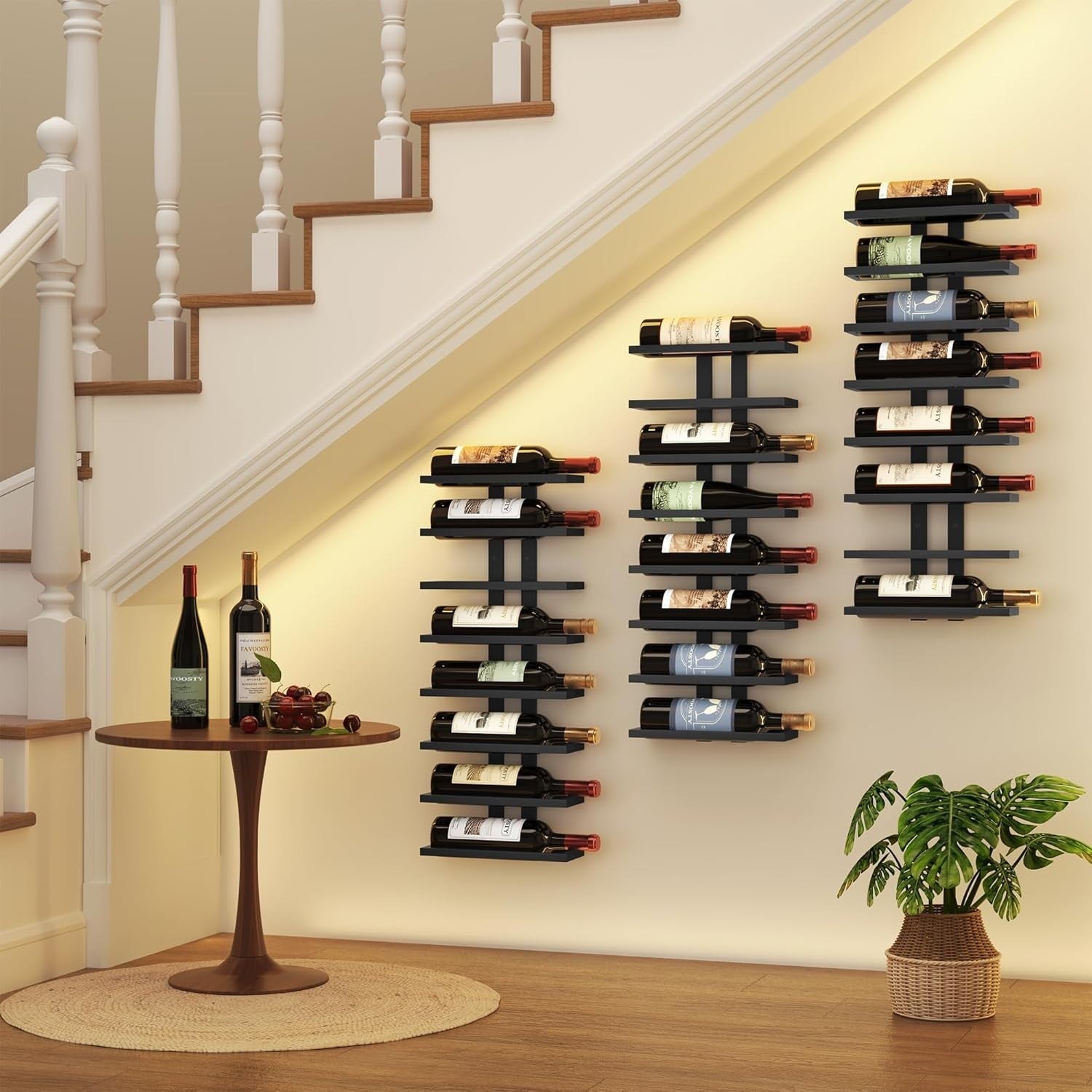 Wall Mounted Wine Rack 8 Tier Metal Bottle Display Holder Modern Home Bar Shelf