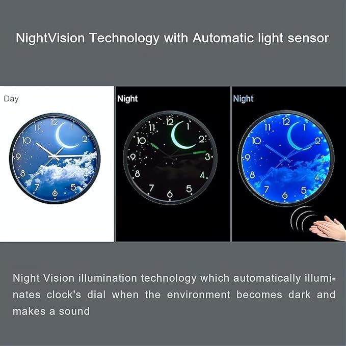 Blue Moon Luminous Wall Clock 30cm Silent Glow-in-Dark Night Sky Bedroom Decor