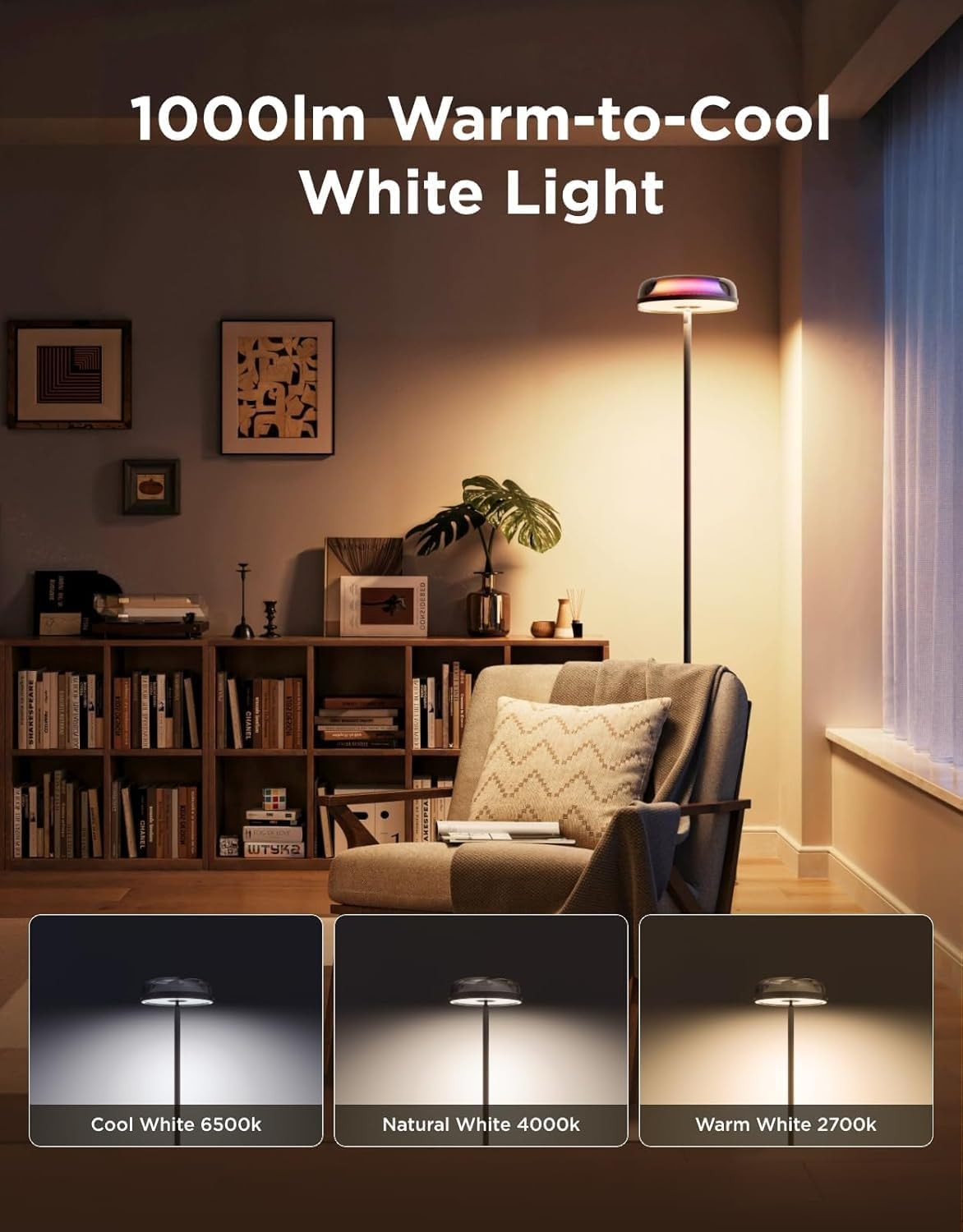 Smart RGBIC Uplighter Floor Lamp Alexa App Control 1000LM Mood Light