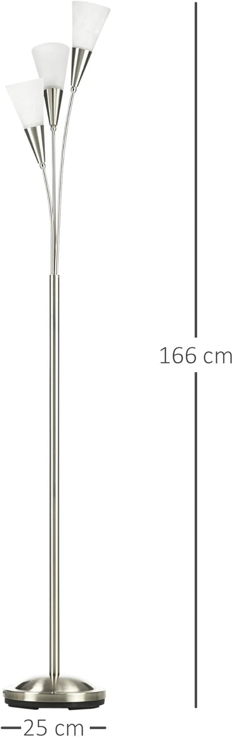 3 Light Silver Floor Lamp Modern Upright Standing Reading Lamp Living Room