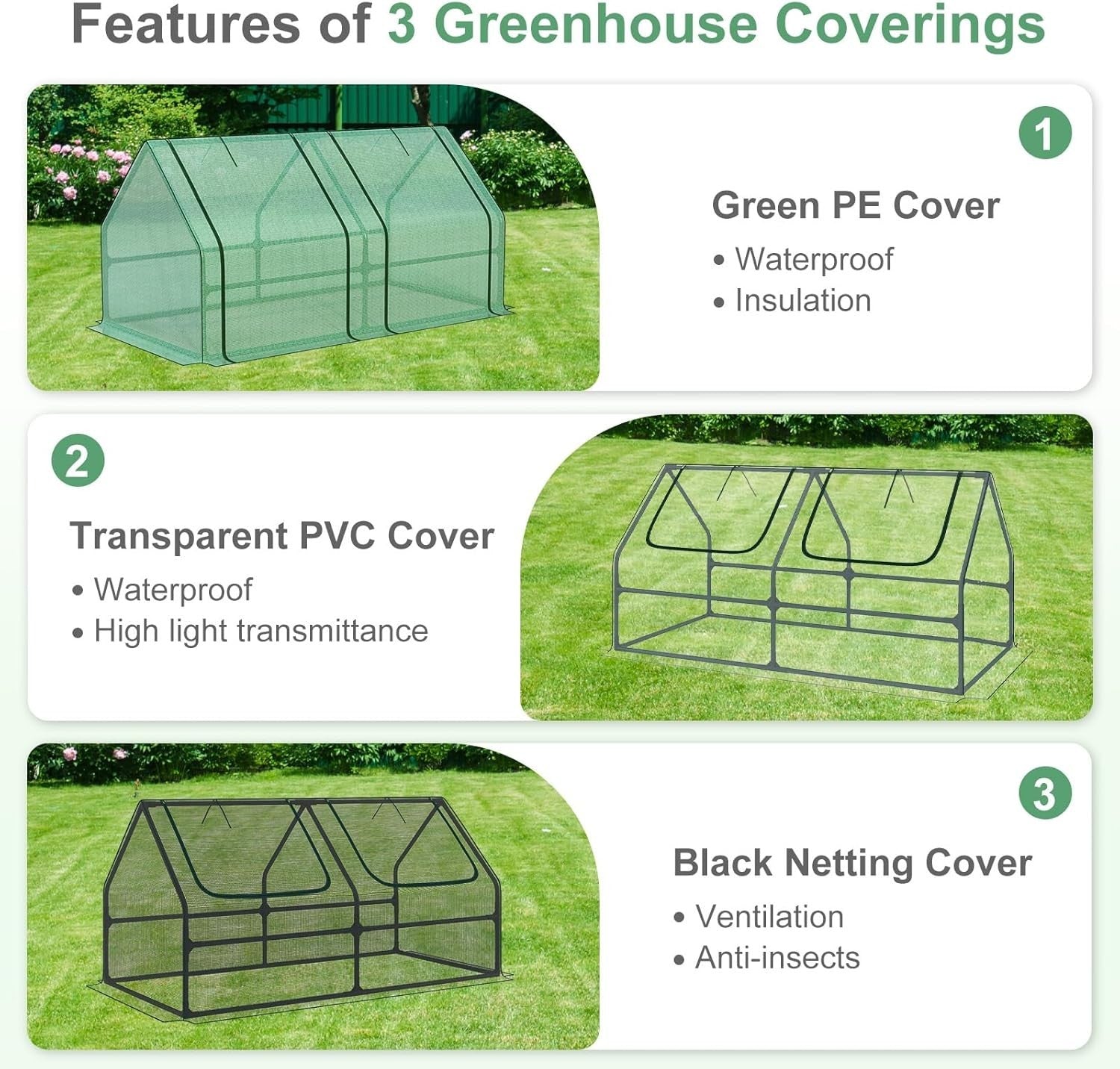 Heavy Duty Garden Greenhouse with 3 Covers Waterproof UV Protection Cold Frame