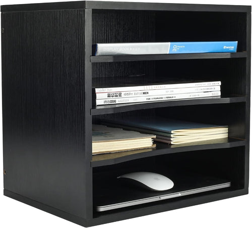 4-Tier Black Desk Paper Tray Organizer for Files, Letters & Documents