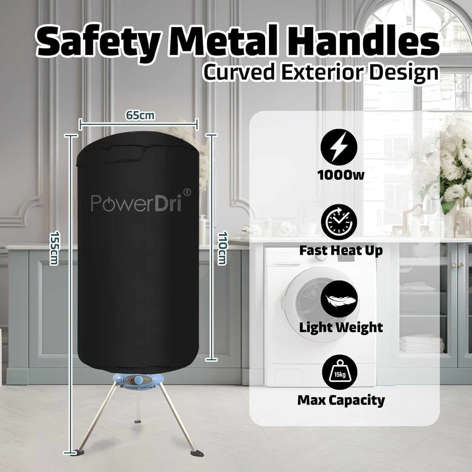 Portable Electric Clothes Dryer 1000W Hot Air Drying Pod 15kg Indoor