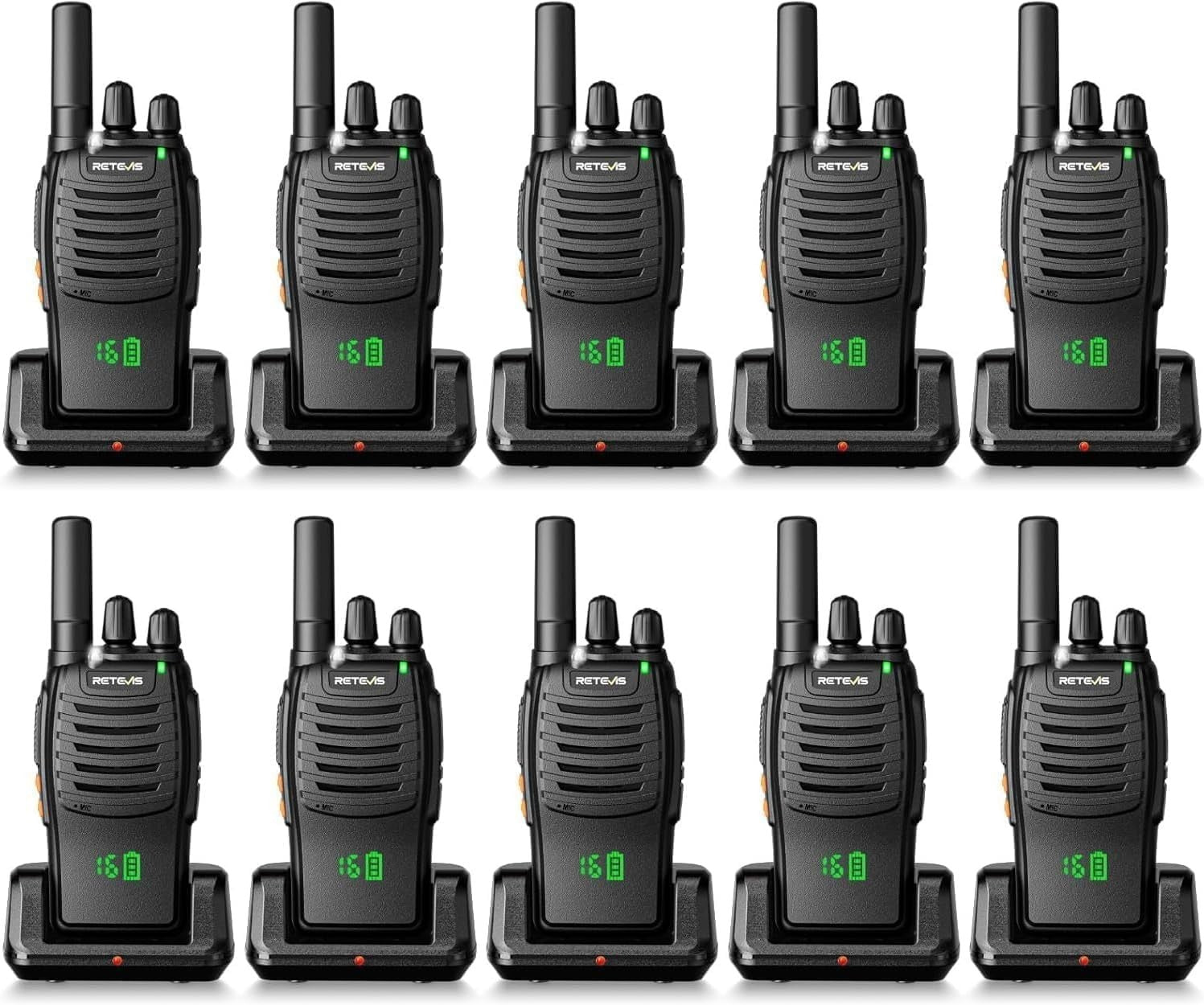 Walkie Talkies 10 Pack with Screen USB-C Rechargeable VOX License Free