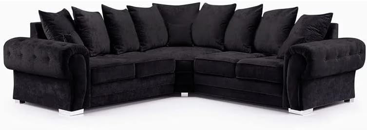 Black Large 5-Seater Suede Corner Sofa L-Shape with Button Tufted Comfort