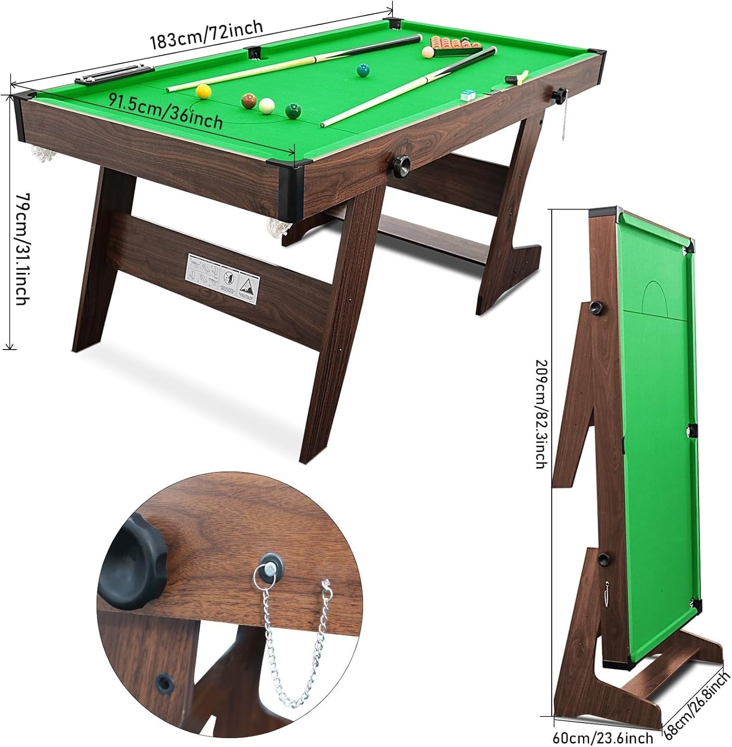 6FT Folding Pool Snooker Table Set Space Saving Billiards w Accessories