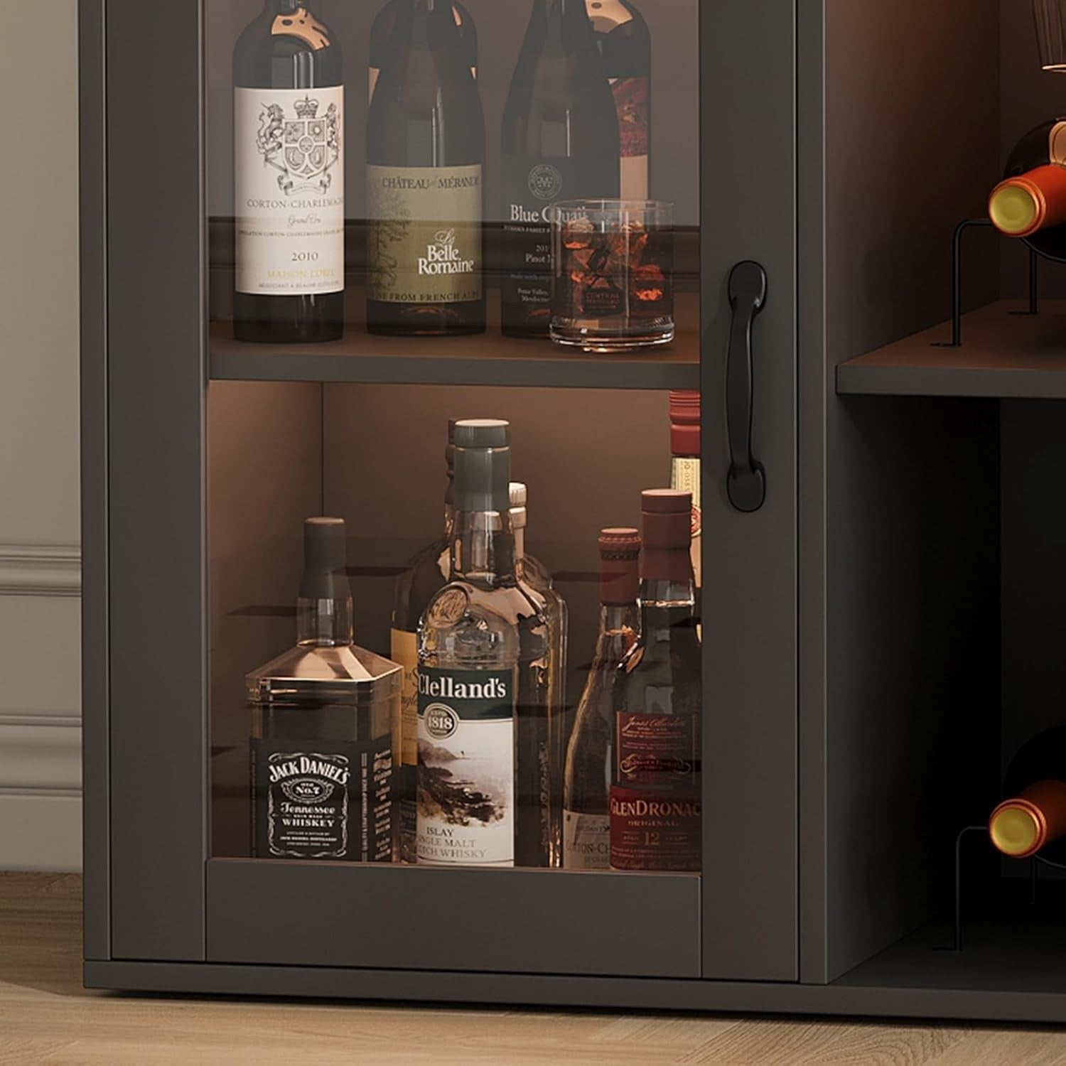 LED Bar Cabinet with USB Ports, Wine & Glass Storage, 3-Tier Buffet Sideboard