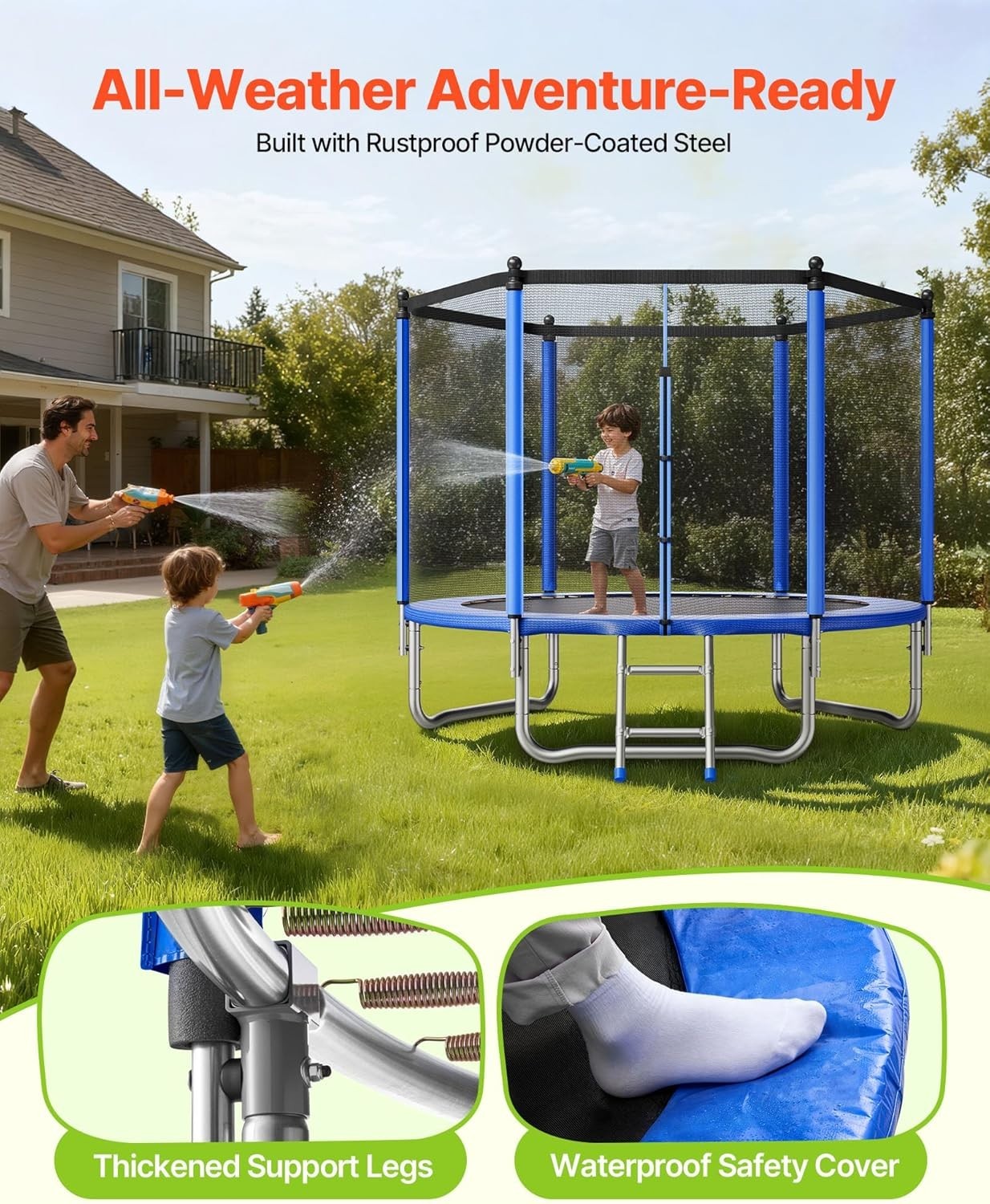 8FT Outdoor Trampoline with Safety Enclosure Heavy Duty 265LB