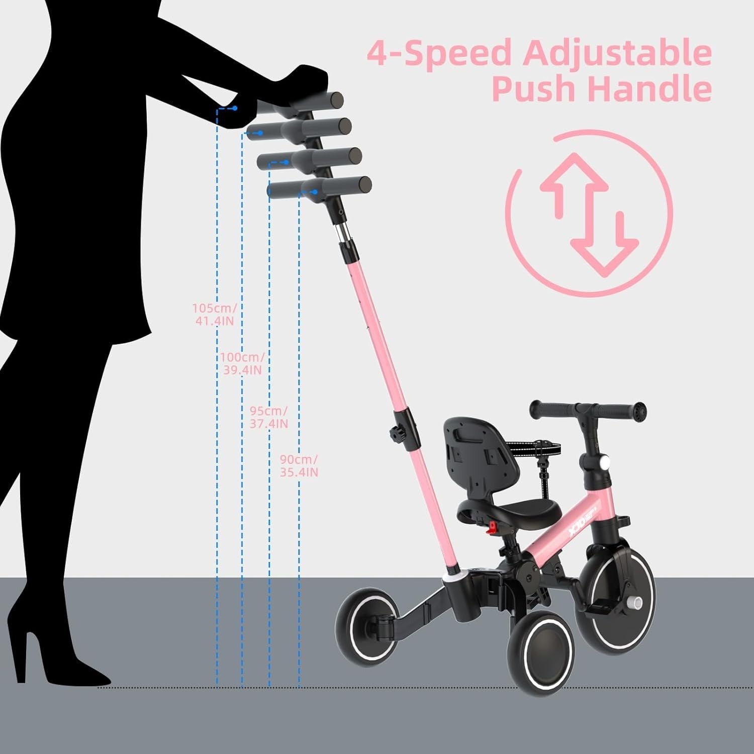6 in 1 Foldable Toddler Tricycle Push Bike Adjustable Handle Pink 1-4Y