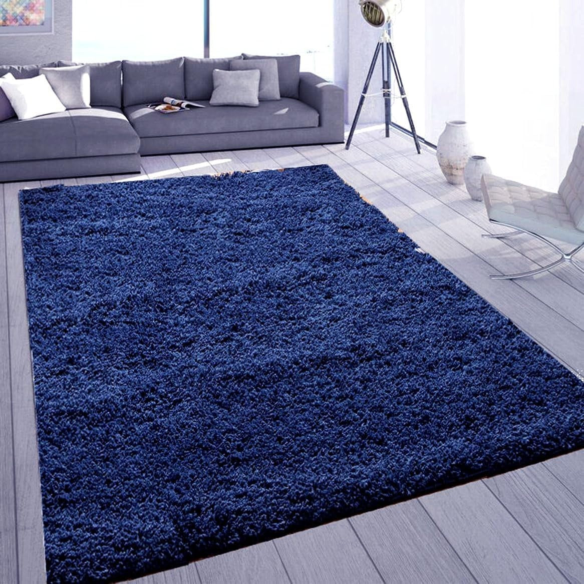 Extra Large Shaggy Rug 160x230cm 5cm Thick Soft High Pile Navy Blue Carpet