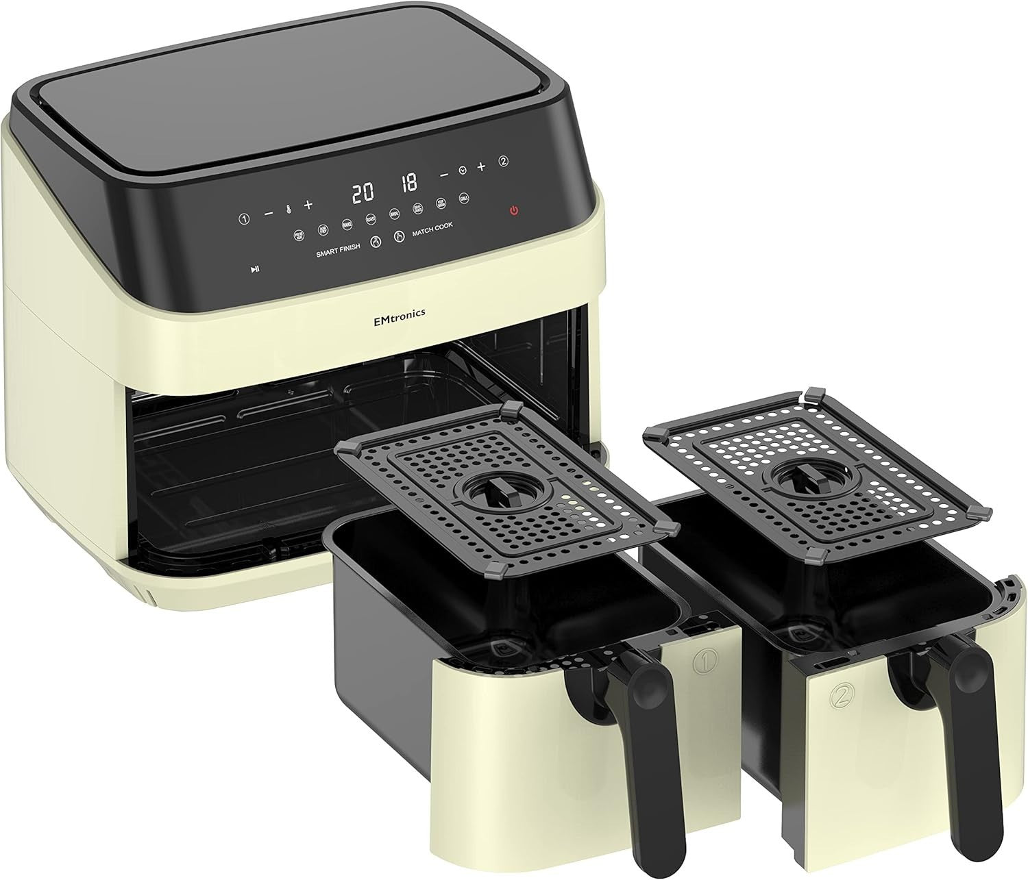 Cream Air Fryer Set Dual Drawer 9L + 6.3L Grill Temp Probe 60min