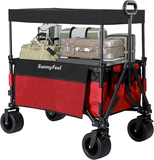 3 in 1 Collapsible Wagon 230L Cart 220lb Load Canopy All Terrain Wheels Red