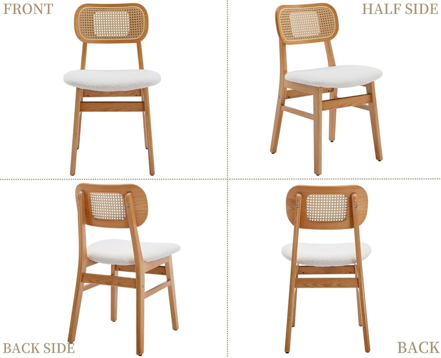 Rattan Dining Chairs Set of 2 Upholstered Retro Kitchen Chairs Solid Wood Legs