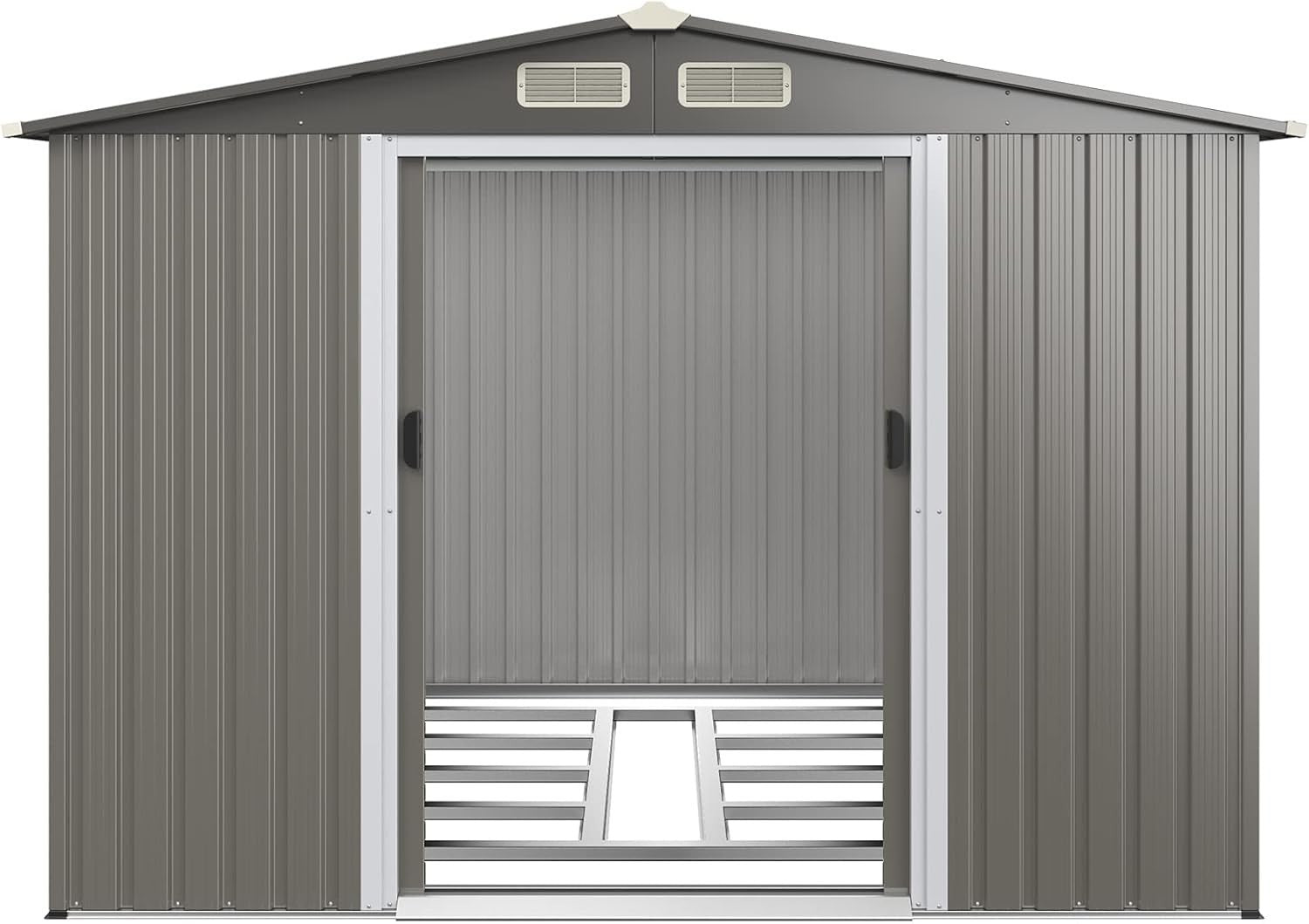 8.5x7FT Metal Garden Shed with Double Sliding Doors & Floor Foundation