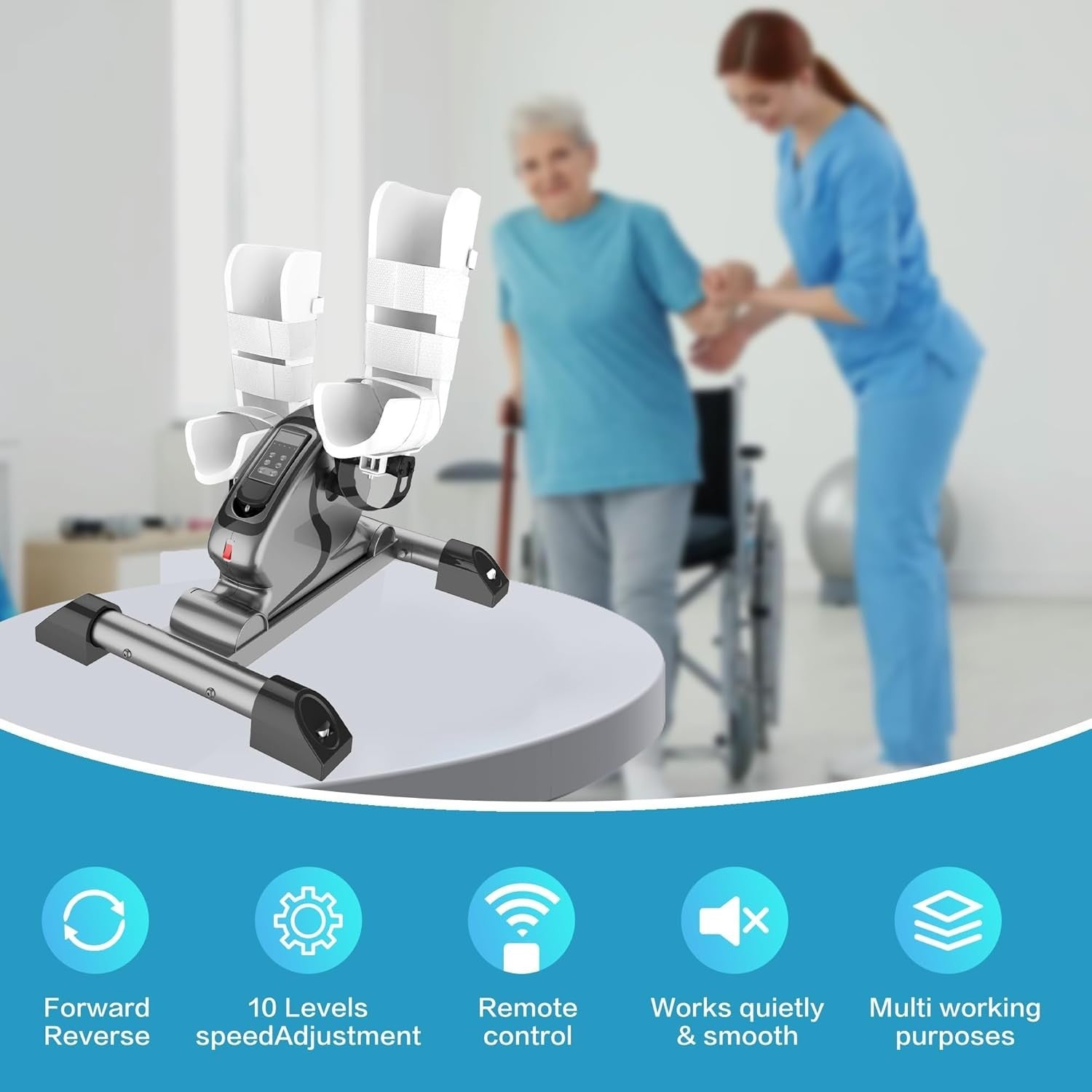 Motorized Pedal Exerciser Remote 10 Speed Quiet Rehab Trainer