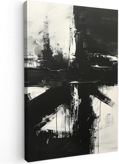 Abstract Black White Canvas Wall Art 40x60cm Modern Framed Print