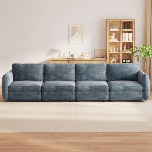 Modern 4 Seater Sofa Blue-Grey Deep Cushions 305CM Ergonomic Couch