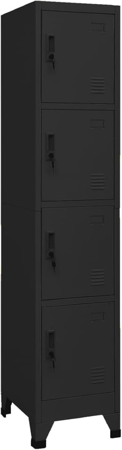 4 Door Black Metal Locker Cabinet Lockable Steel Storage Cupboard Office Gym