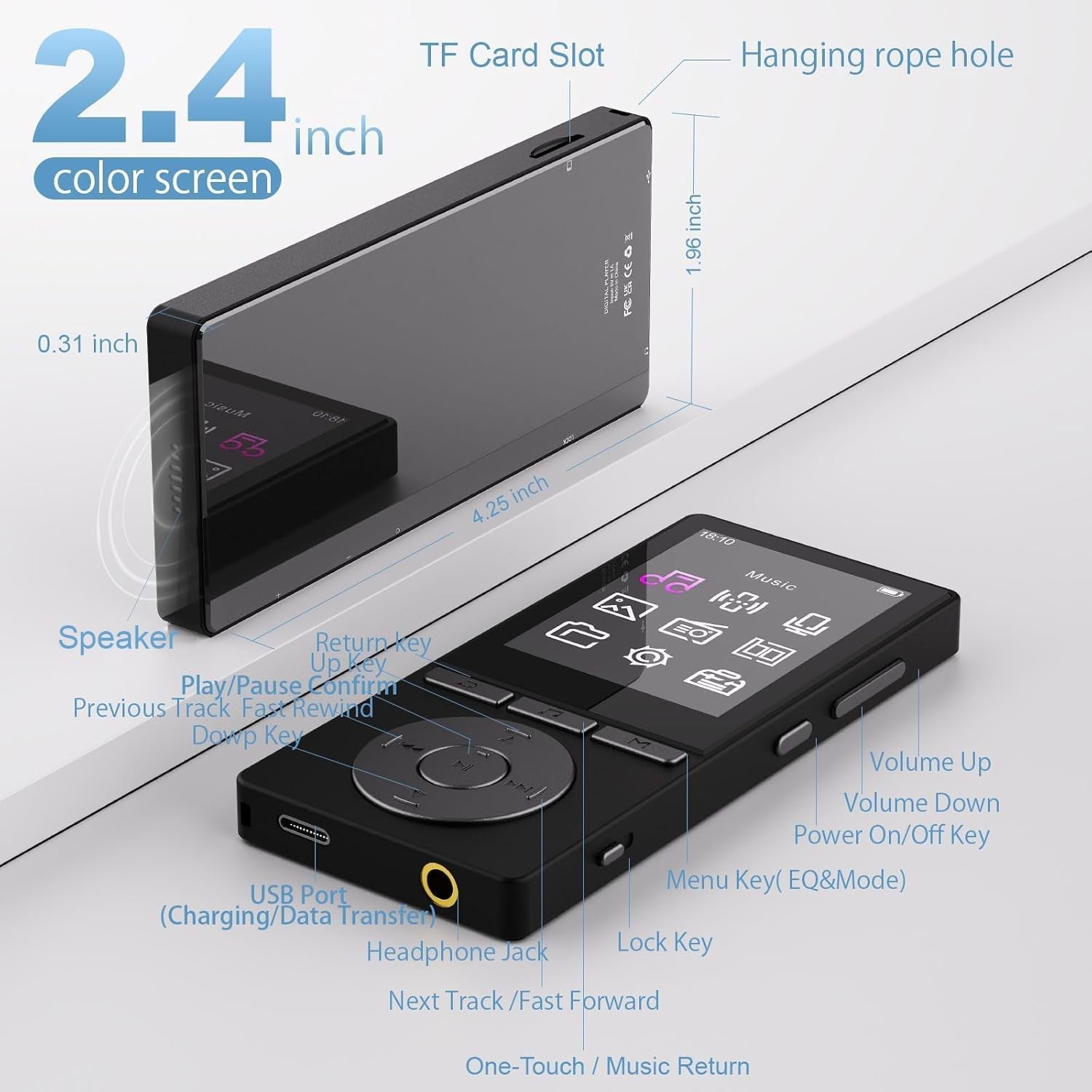 64GB MP3 Player Bluetooth 5.3 Music Player with FM Radio & Speaker