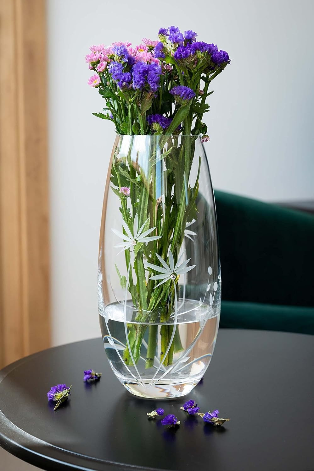 Hand Cut Crystal Flower Vase 25cm Clear Glass Luxury Table Home Decor