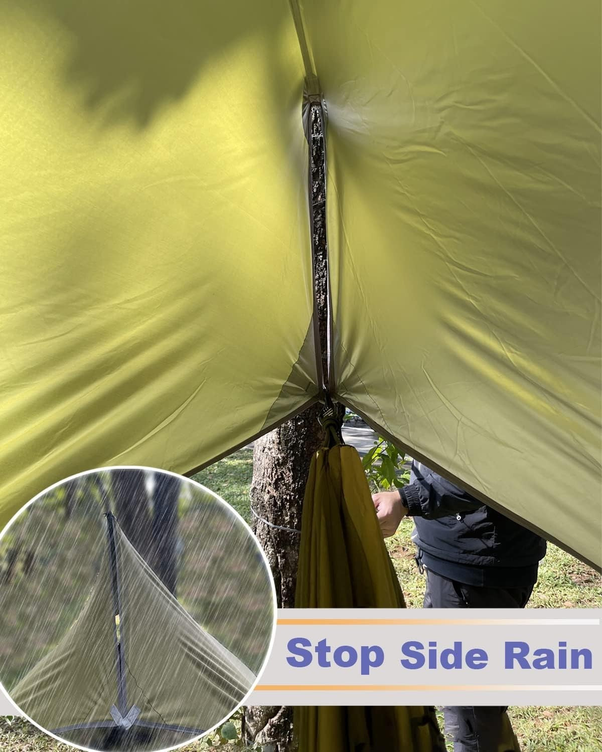 Double Camping Hammock with Rain Fly & Net, 600lb Capacity, All-in-One Shelter