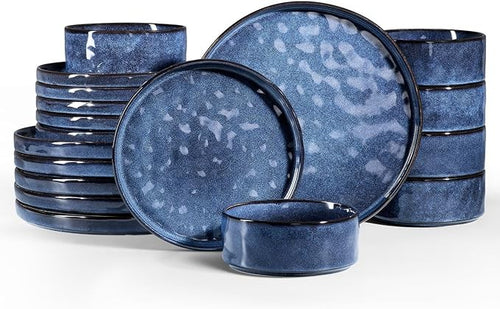 18pc Blue Stoneware Dinner Set Plates Bowls Reactive Glaze Service for 6