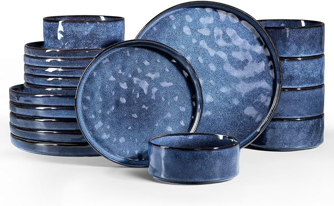 18pc Blue Stoneware Dinner Set Plates Bowls Reactive Glaze Service for 6