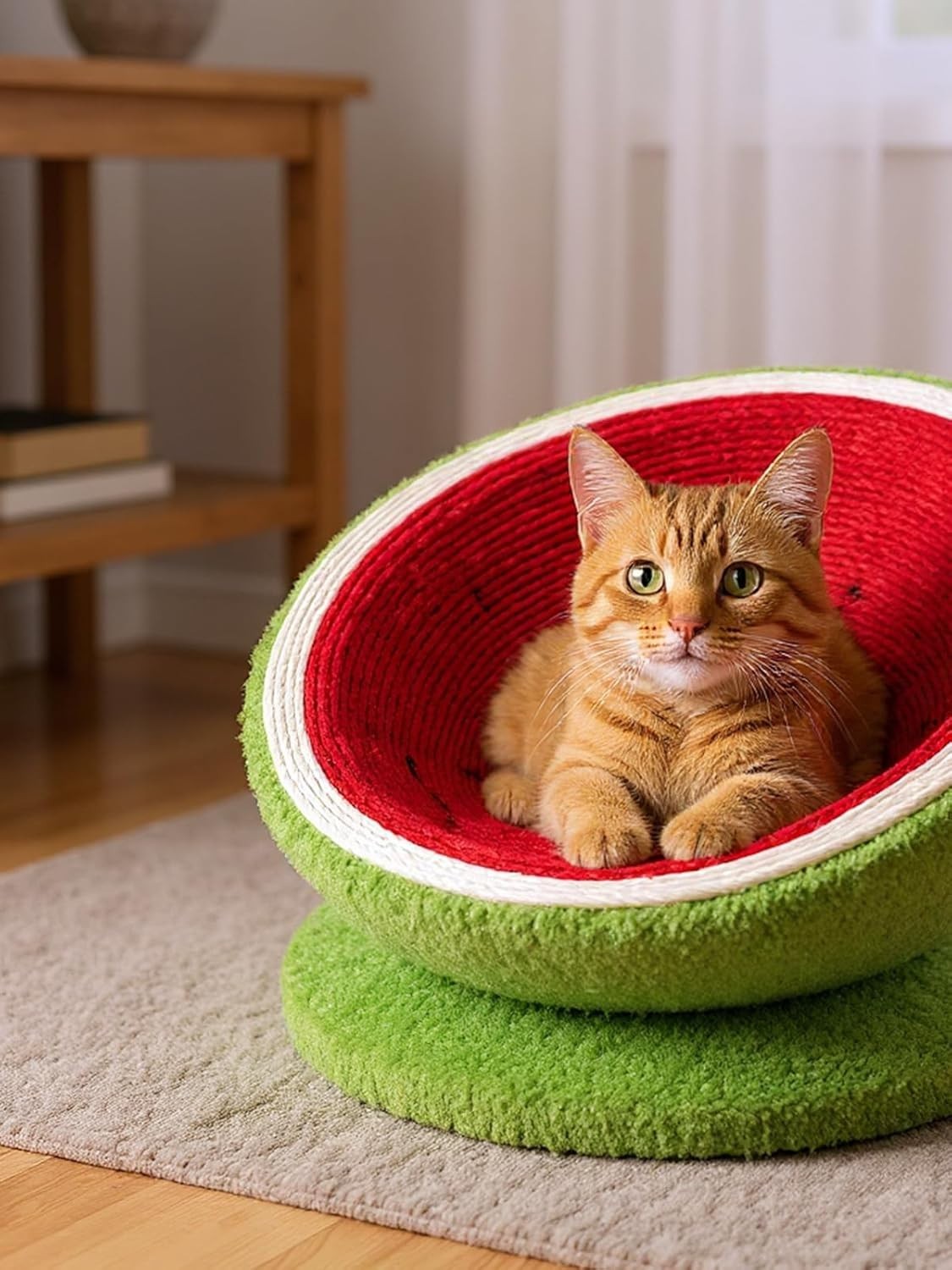 Watermelon Cat Bed Cave w Sisal Scratch Board Cozy Fruit Pet House