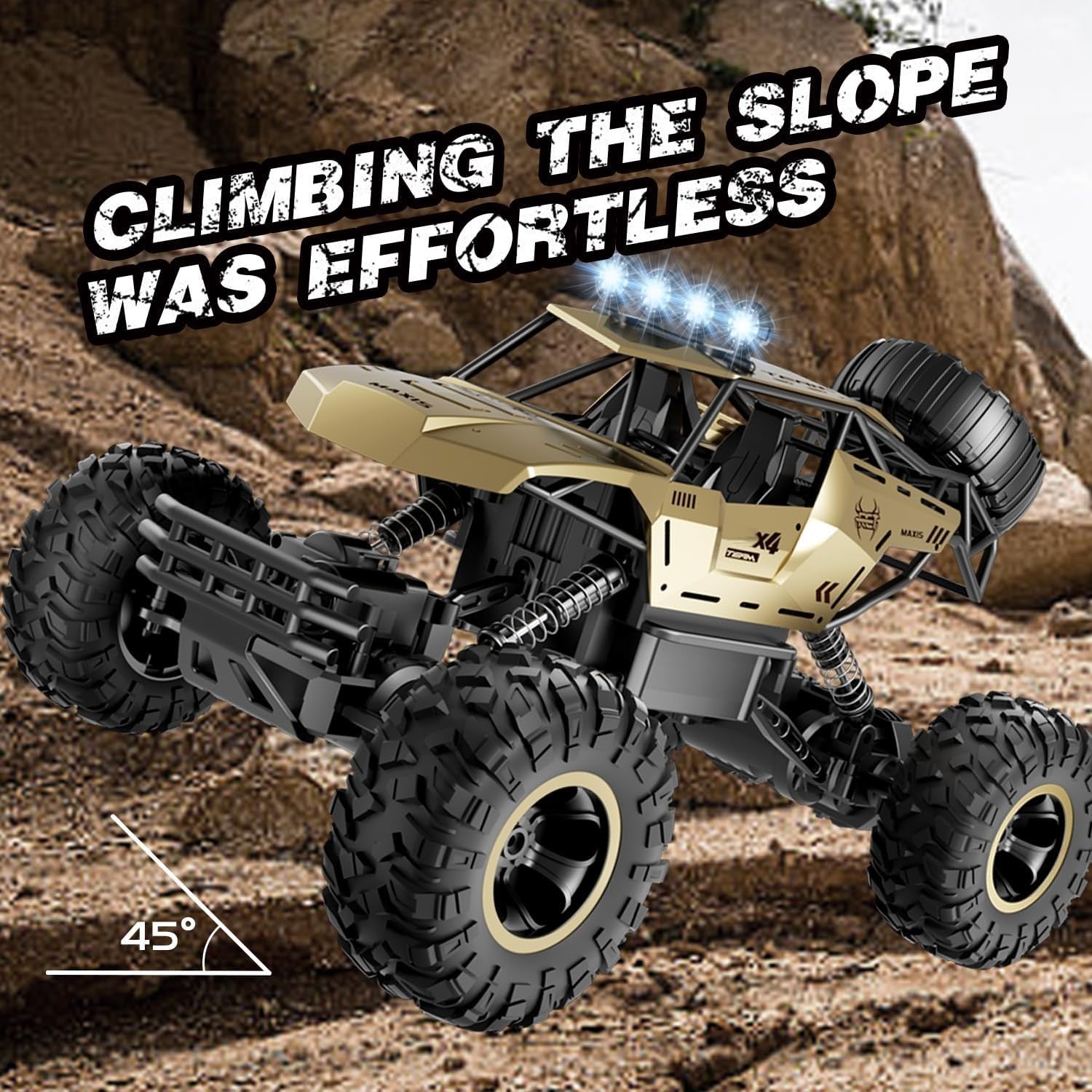 1:12 4WD RC Monster Truck Off-Road Car w/ LED Lights & 2 Batteries